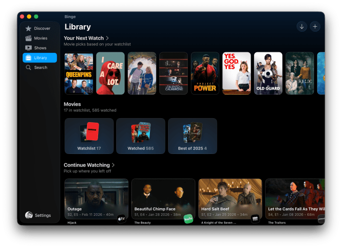 Binge app customization options