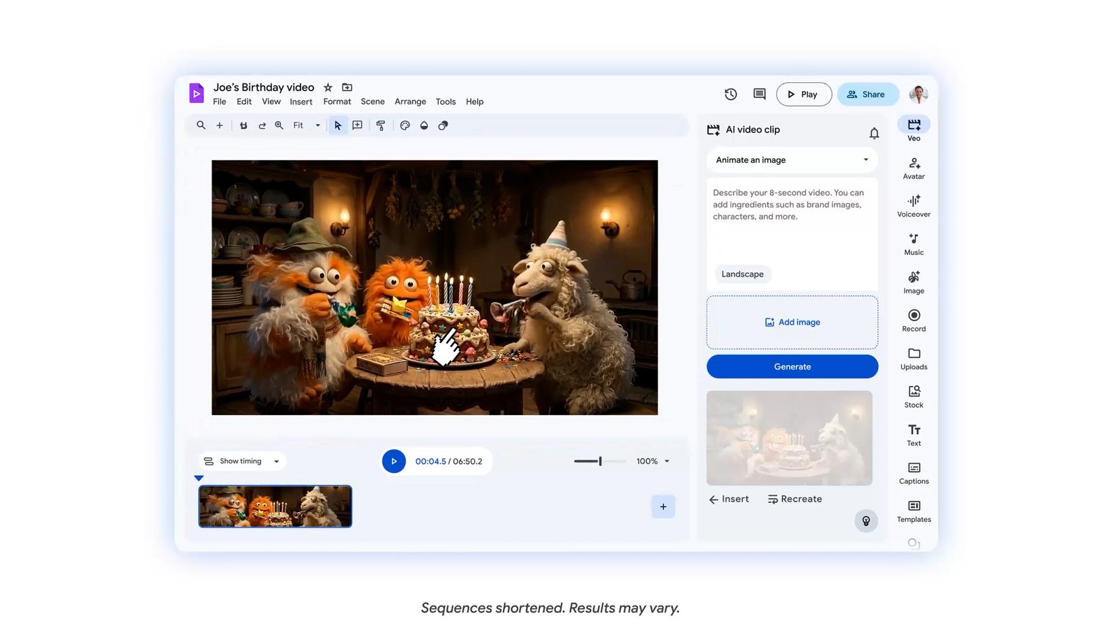 Veo 3.1 AI video generation in Google Vids