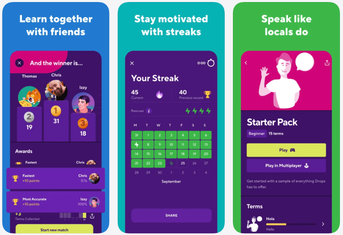 Drops language app