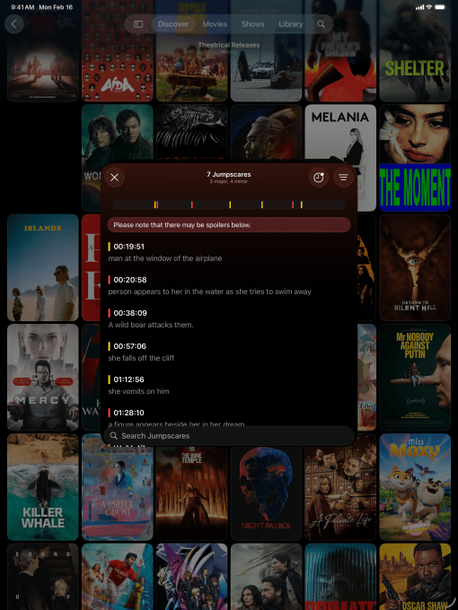 Binge app jump scare warning feature on iPad