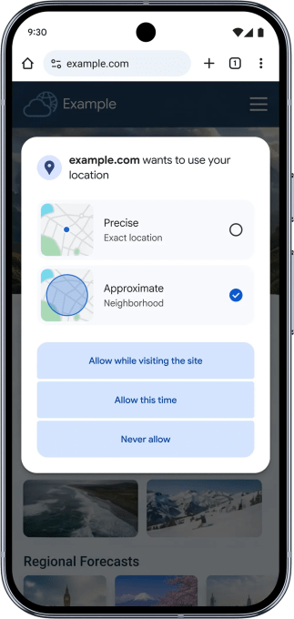Approximate location prompt on Android